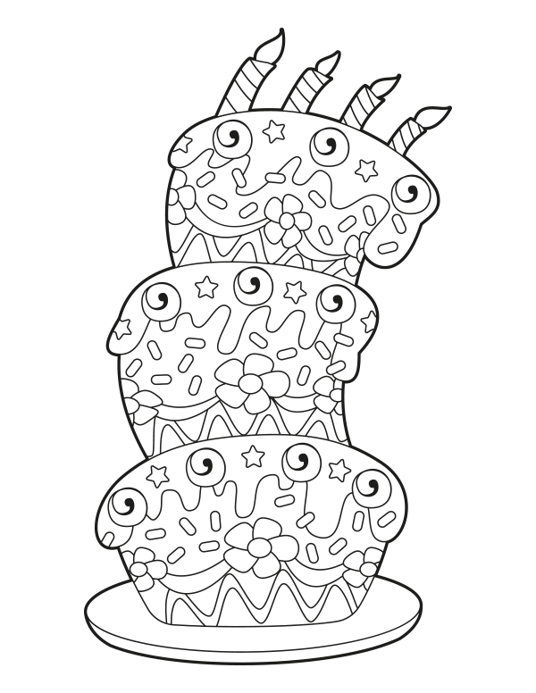 Printable birthday cake coloring page