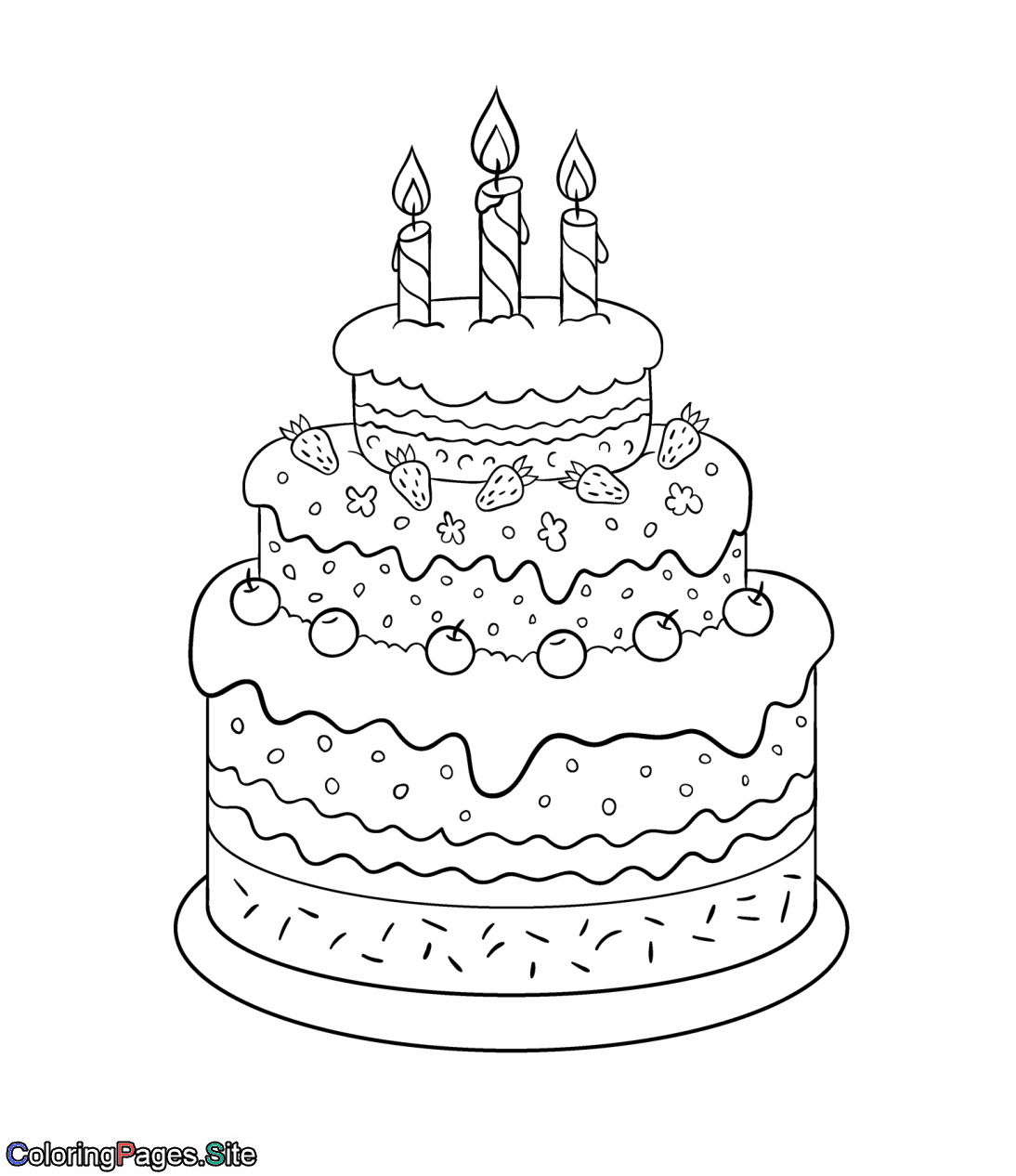 Fancy birthday cake coloring page