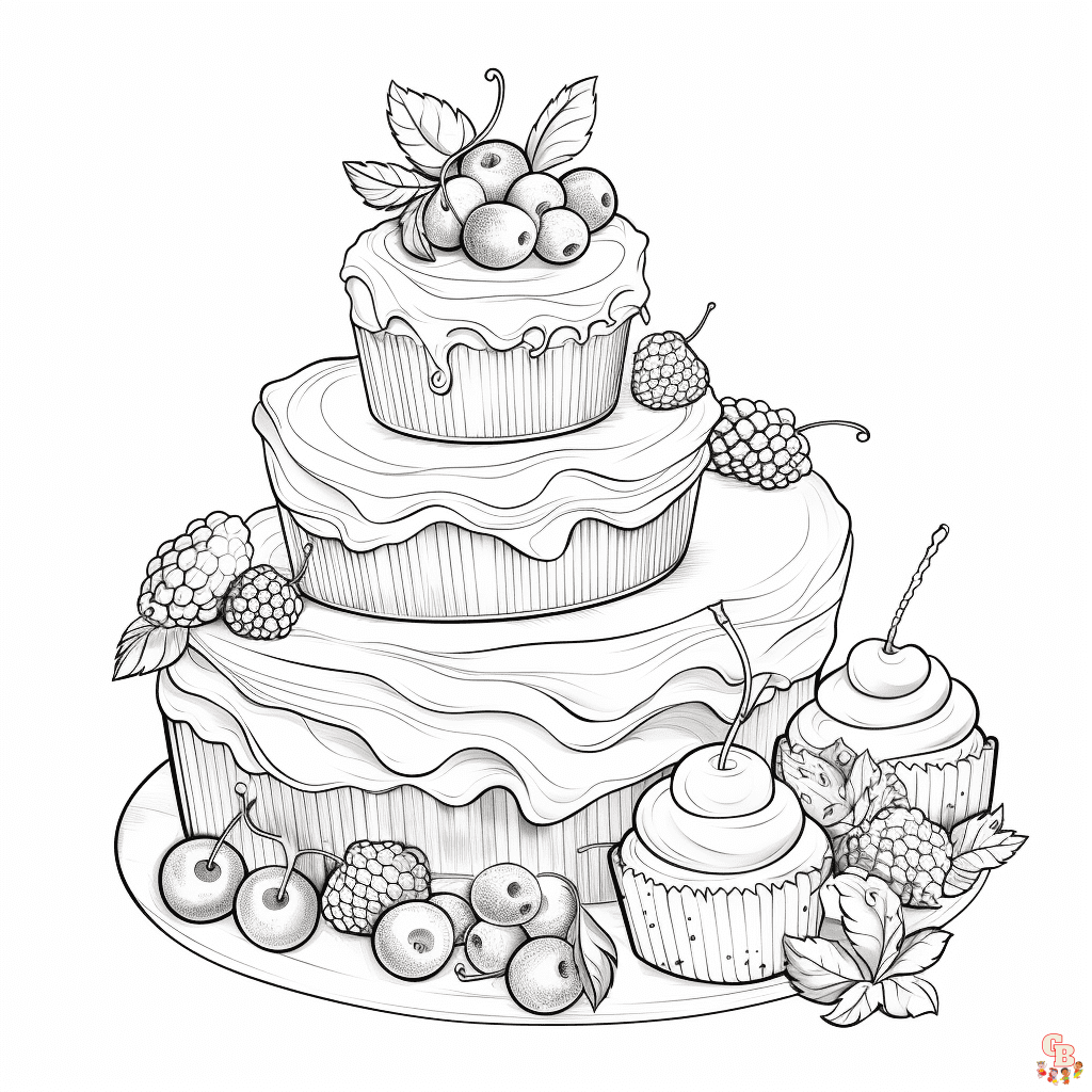 Printable cakes coloring pages free for kid and adults