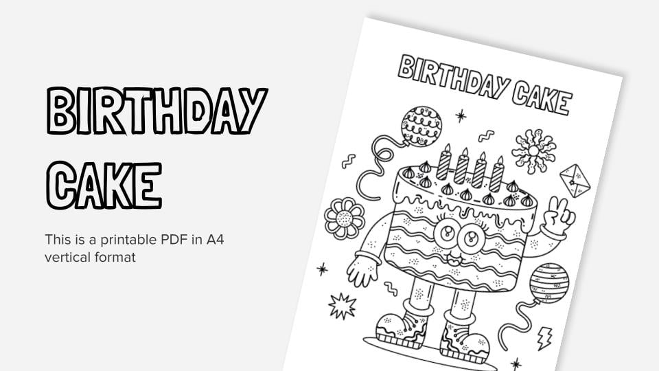 Birthday cake printable coloring worksheet