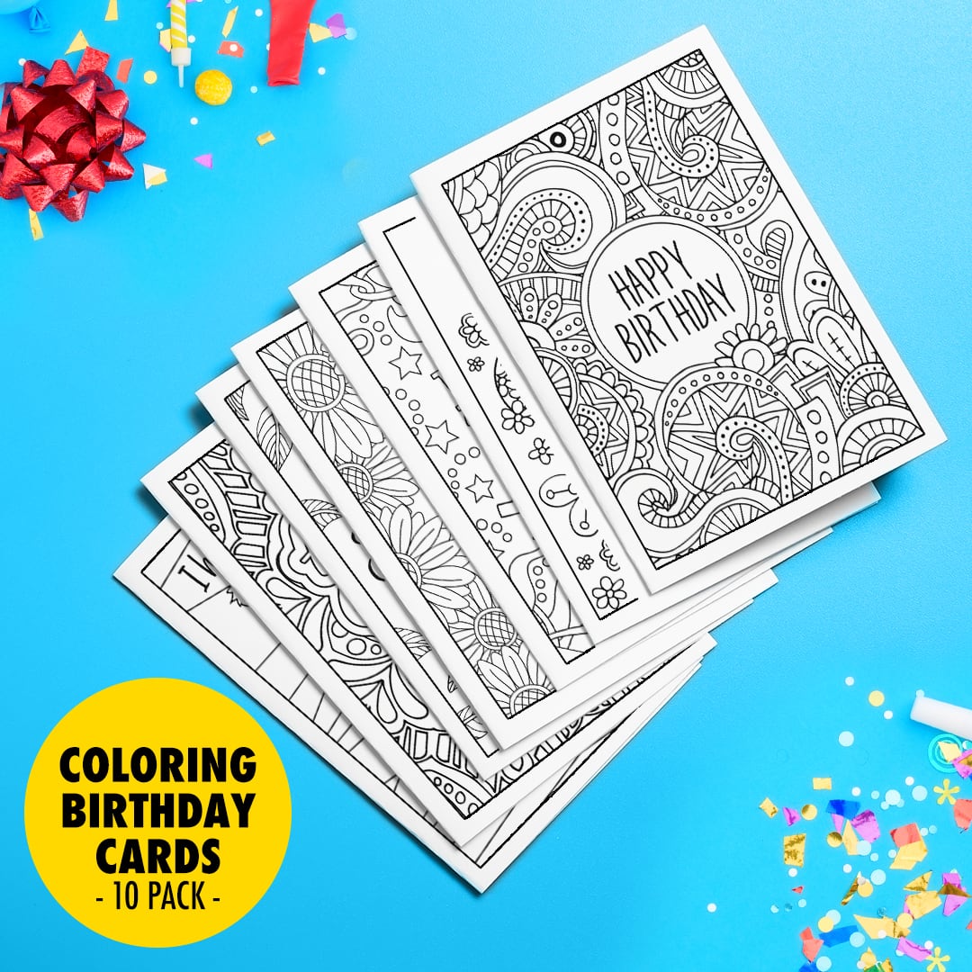 Coloring birthday cards pack