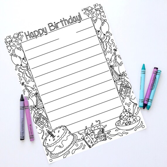 Instant download printable birthday coloring page birthday card stationary instant download