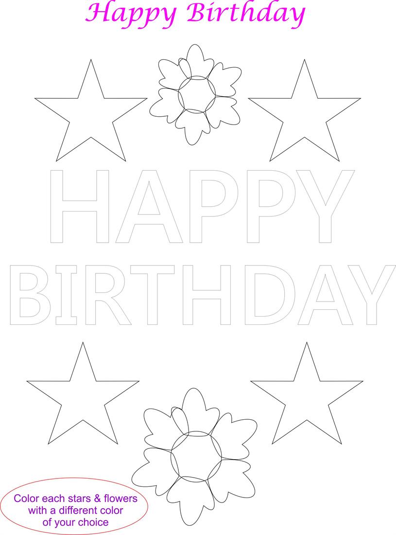 Happy birthday card coloring page for kids