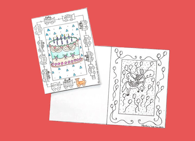 Adorable printable birthday card coloring pages