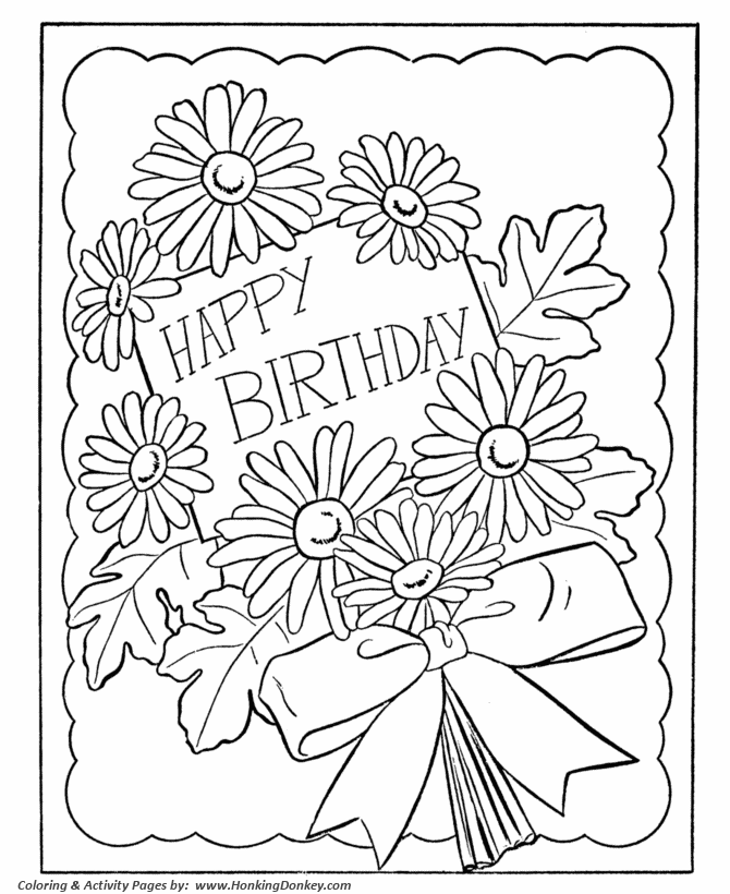 Birthday coloring pages free printable kids birthday flowers card