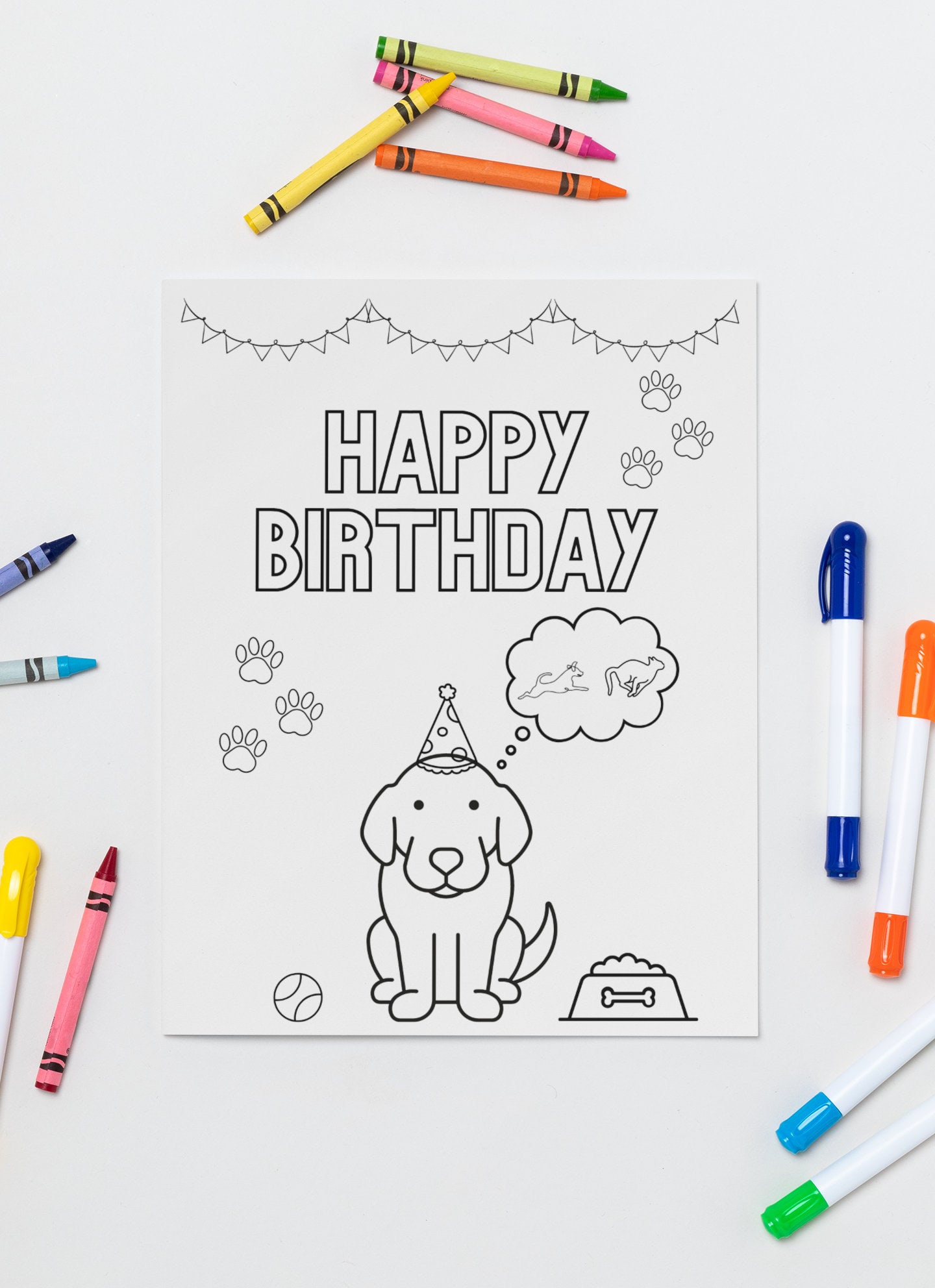 Dog coloring birthday card pdf png printable digital birthday card printable birthday card x x folded