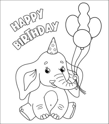 Happy birthday with elephant coloring page free printable coloring pages