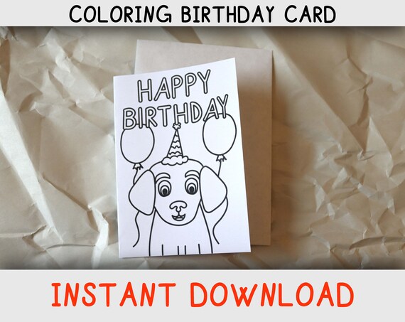Happy birthday coloring card for kids who loves dogs and coloring pages printable birthday card for dog lovers instant digital download