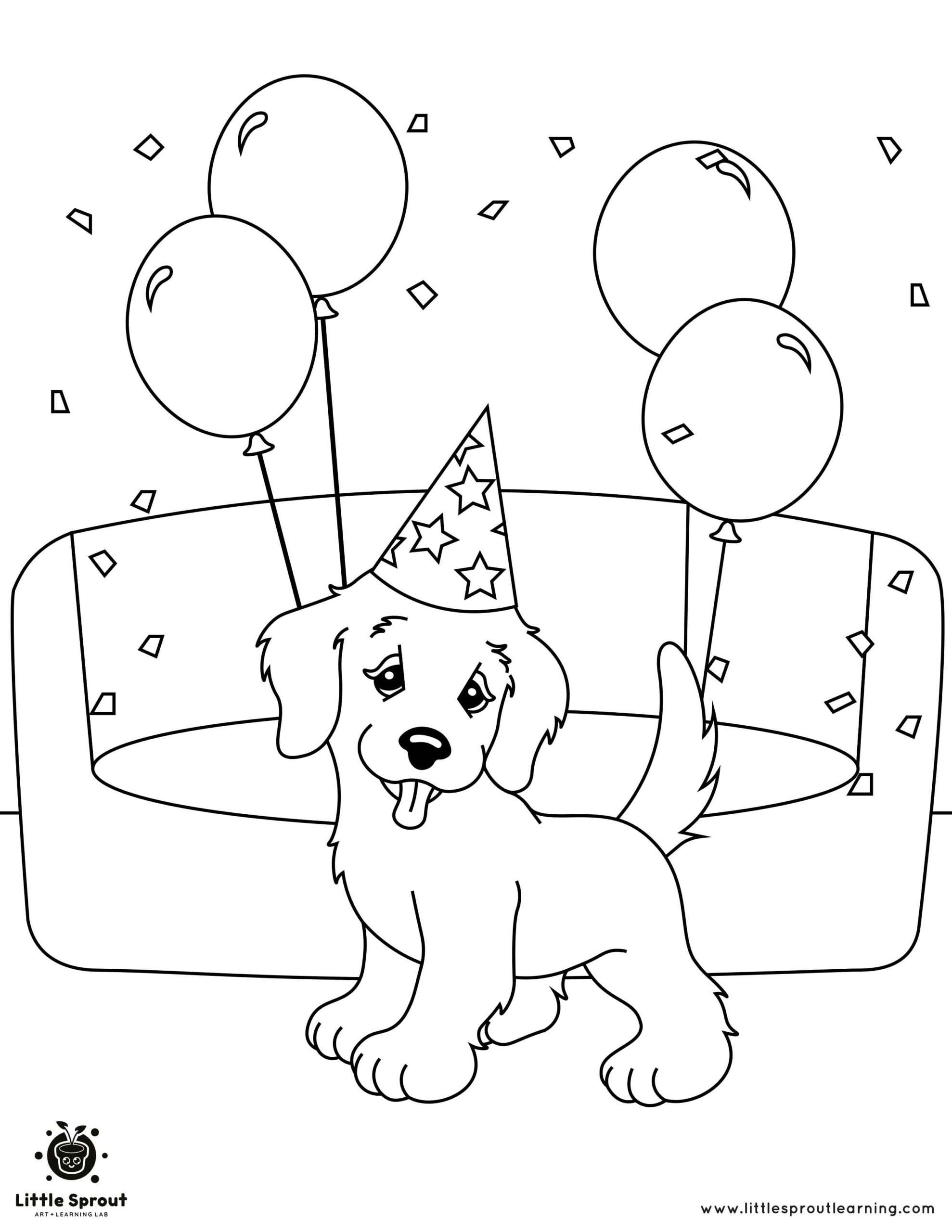 Happy birthday puppy coloring page little sprout art