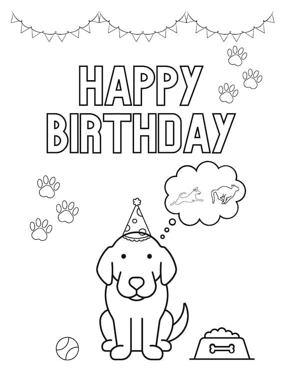 Dog coloring birthday card pdf png printable digital birthday card printable birthday card x x folded