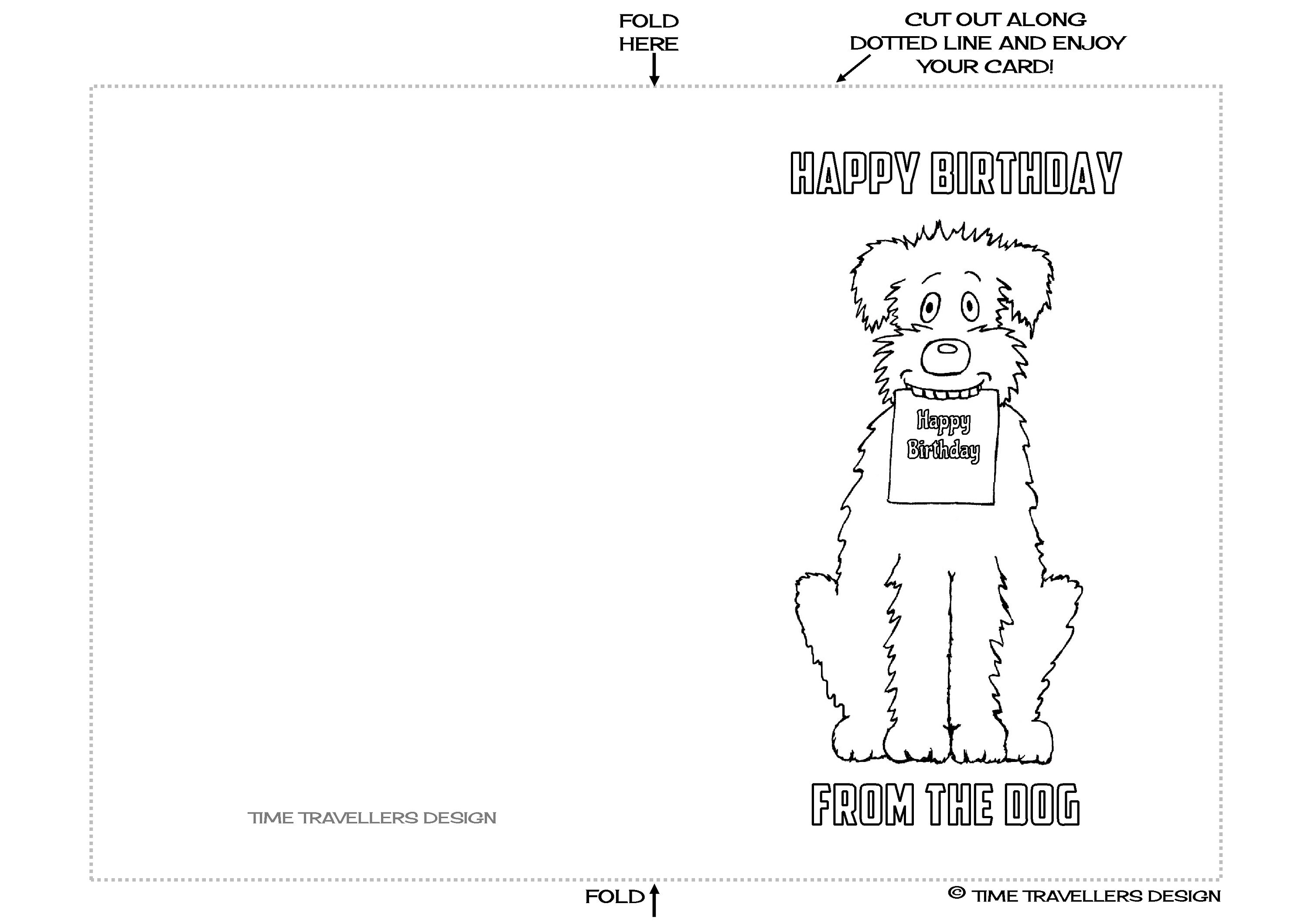 Printable birthday card to colour in happy birthday from the dog cartoon dog great fun for kids of all ages pdf instant download