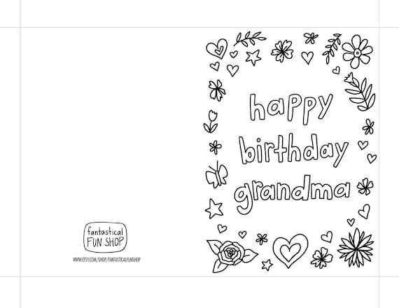 Birthday card for grandma from grandchild printable instant download happy birthday grandma grandmother card print and color from kid