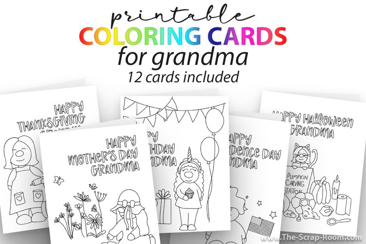 Printable coloring card bundle for grandma