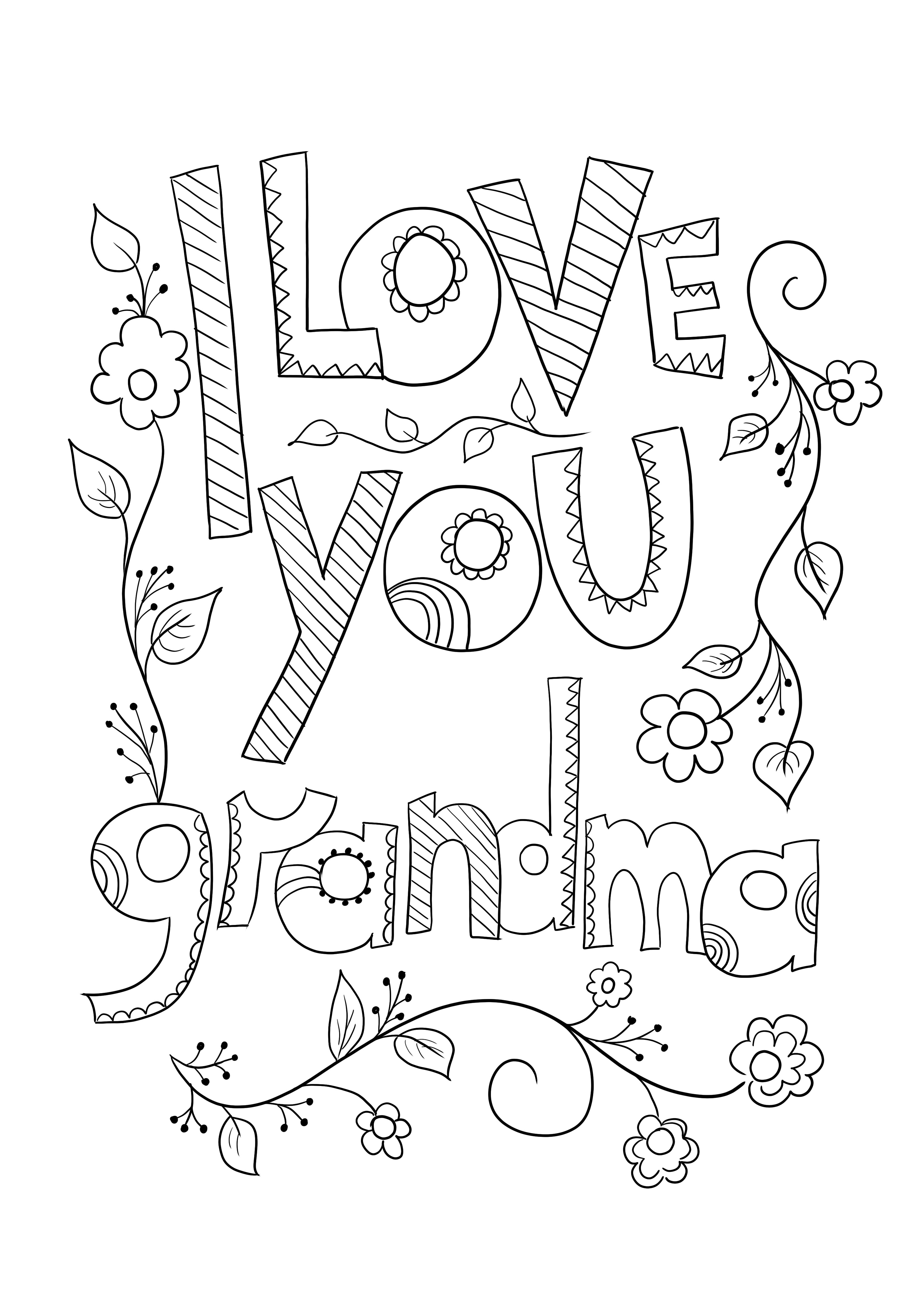 Grandmas birthday card coloring image for free printing