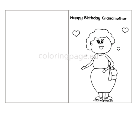 Happy birthday grandmother card coloring page