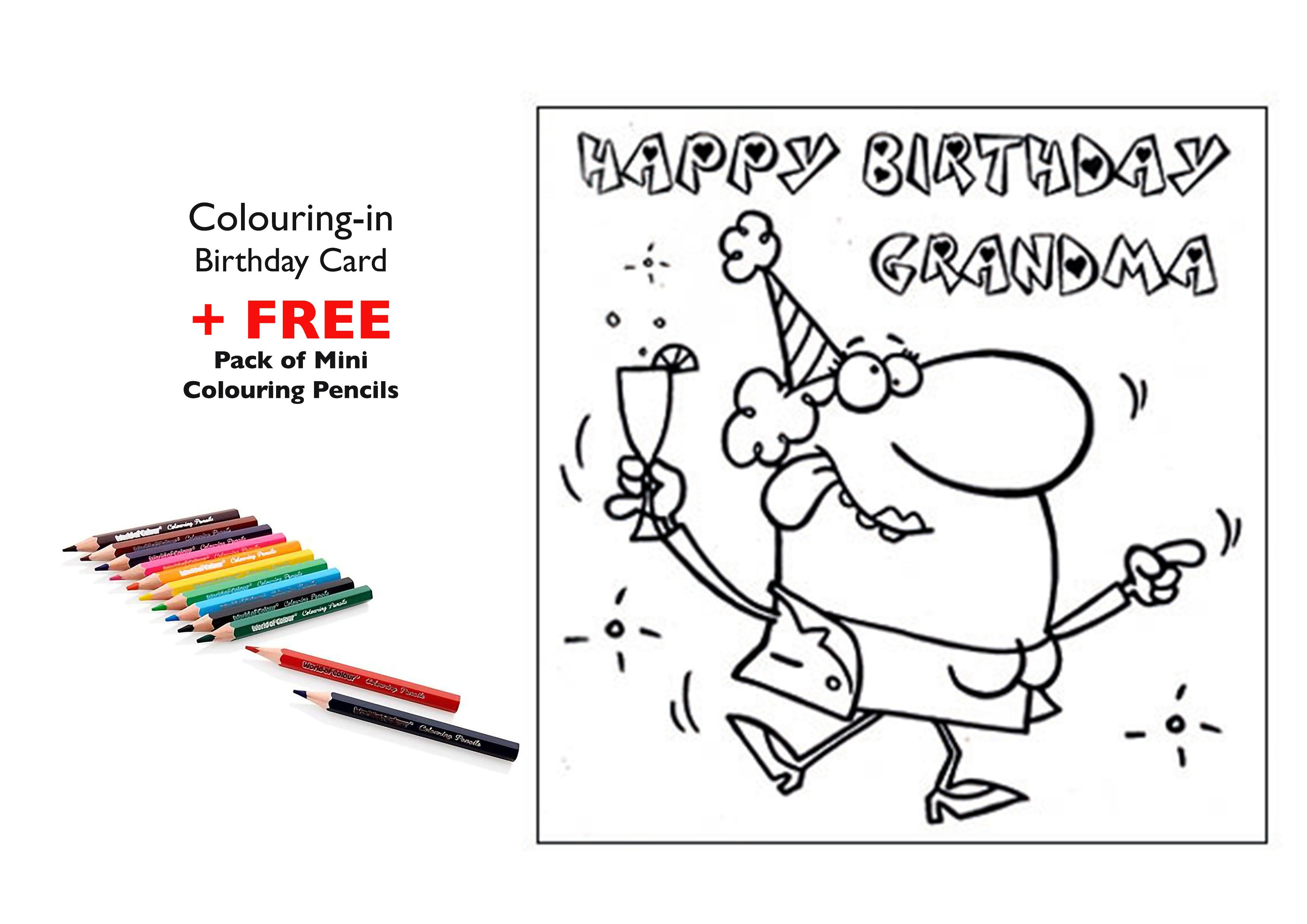 Louring in card happy birthday grandma tipsy with free mini louring pencils