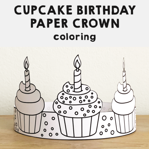 Birthday cupcakes paper crown printable coloring craft activity made by teachers