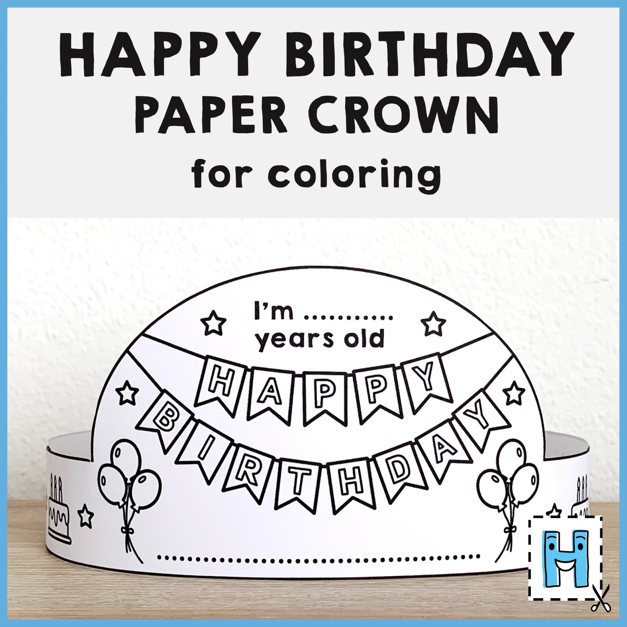 Happy birthday paper crown printable coloring craft activity template made by teachers