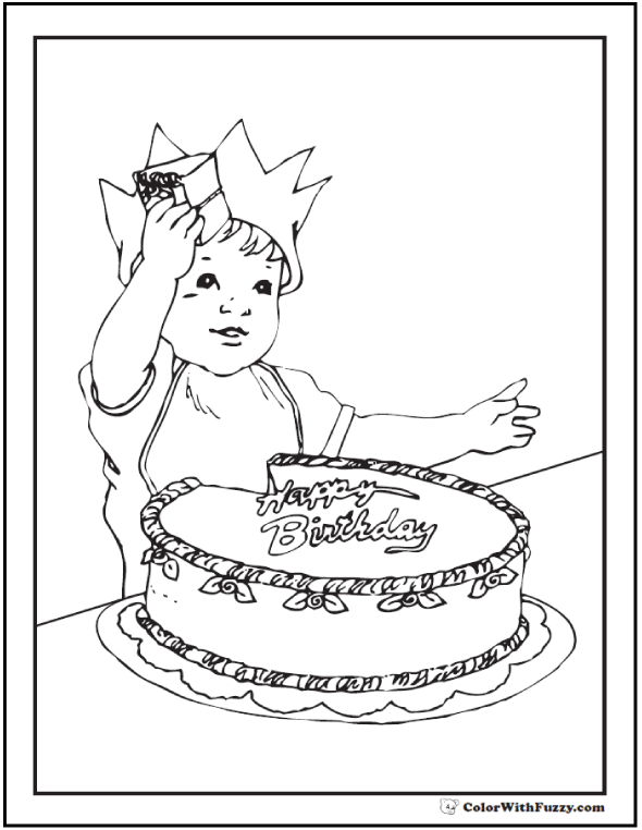 Birthday cake coloring pages â customizable ad