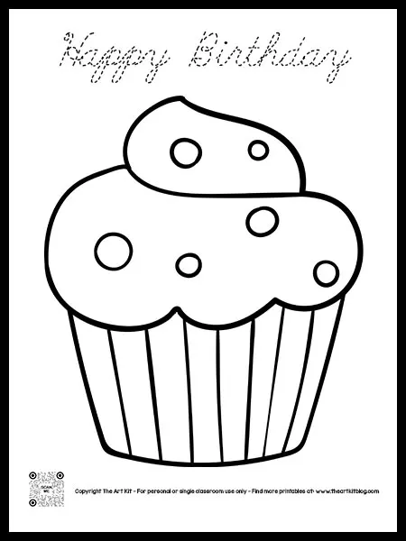 Happy birthday cupcake coloring page cursive font â the art kit