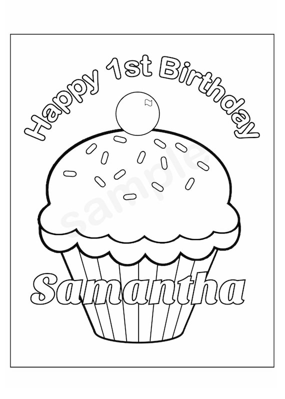 Personalized cupcake coloring page birthday party favor colouring activity sheet personalized printable template