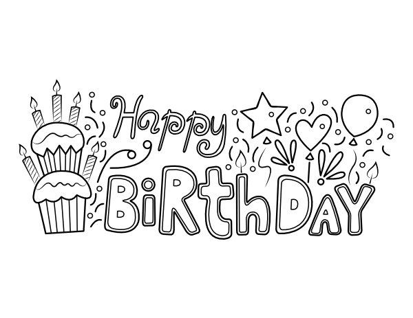 Printable happy birthday cupcake coloring page