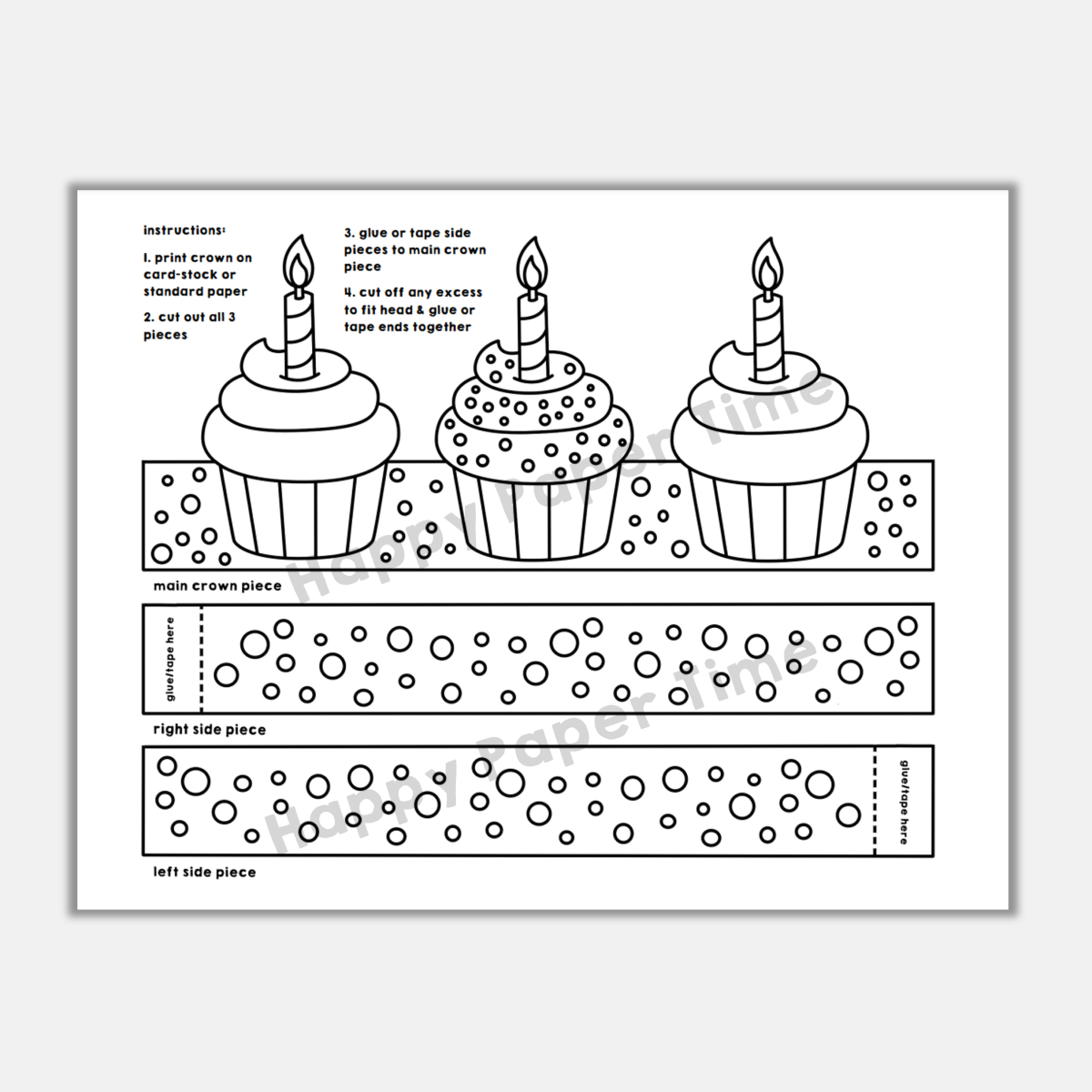 Birthday cupcakes paper crown printable coloring craft activity made by teachers