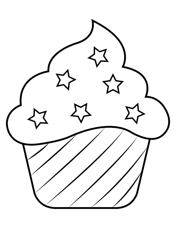 Printable star cupcake coloring page