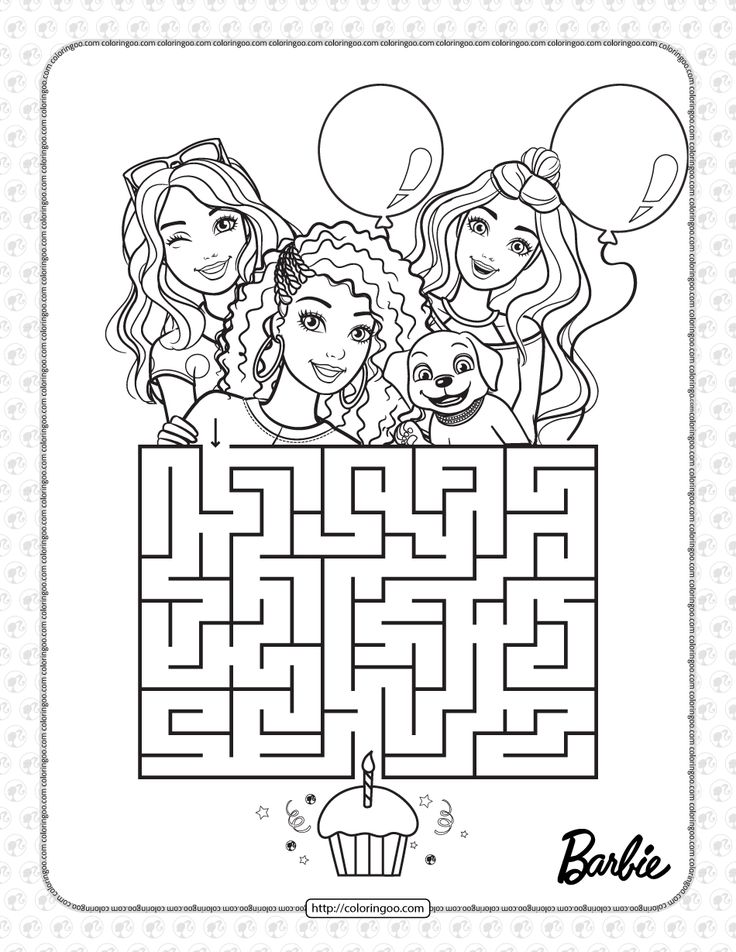 Printables barbies birthday maze coloring page high quality free printable pdf coloring drawing paâ barbie theme party barbie coloring pages barbie coloring