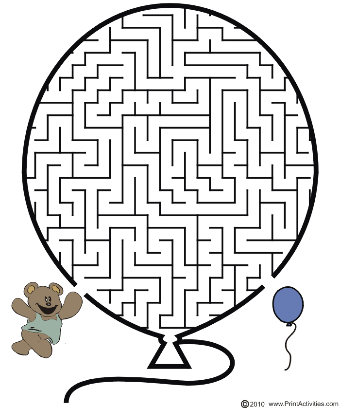 Birthday maze balloon shape mazes for kids maze worksheet printable mazes