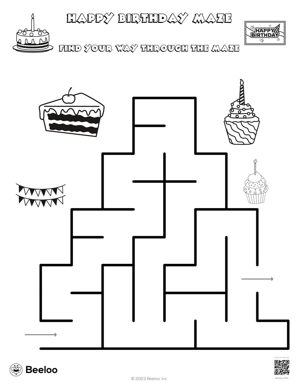 Happy birthday maze â printable crafts and activities for kids