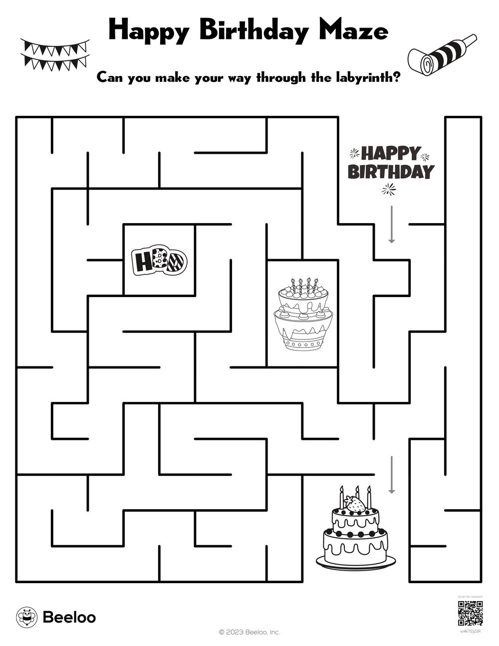 Happy birthday maze â printable crafts and activities for kids