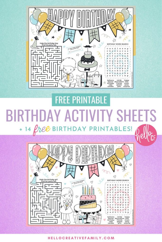 Free birthday activity sheets birthday printables