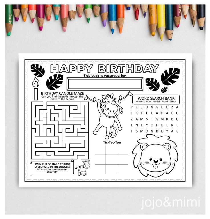 Jungle wild one printable placemat activity jungle coloring