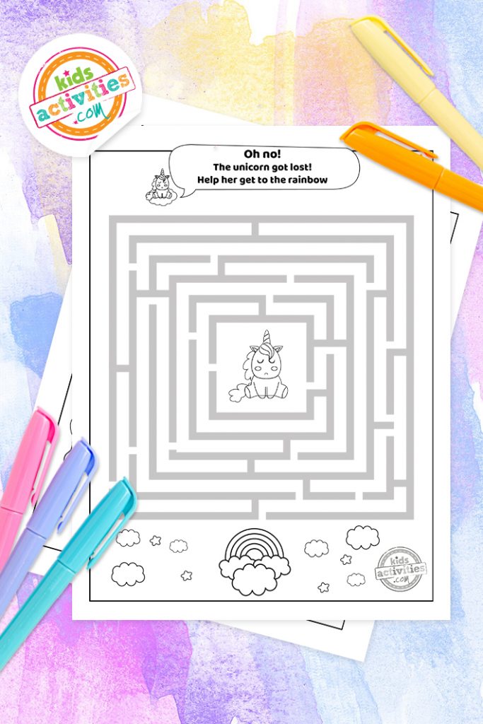 Free easy unicorn mazes for kids to print play kids activities blog