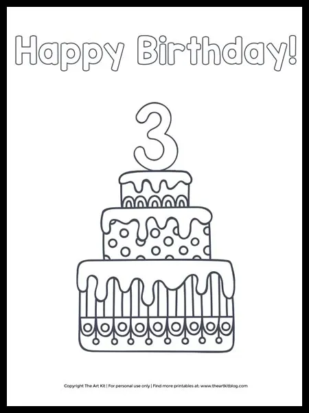 Free printable happy th birthday cake coloring page â the art kit