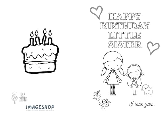 Sister birthday card happy birthday colour in card instant download printable card colouring card greeting card personalised card