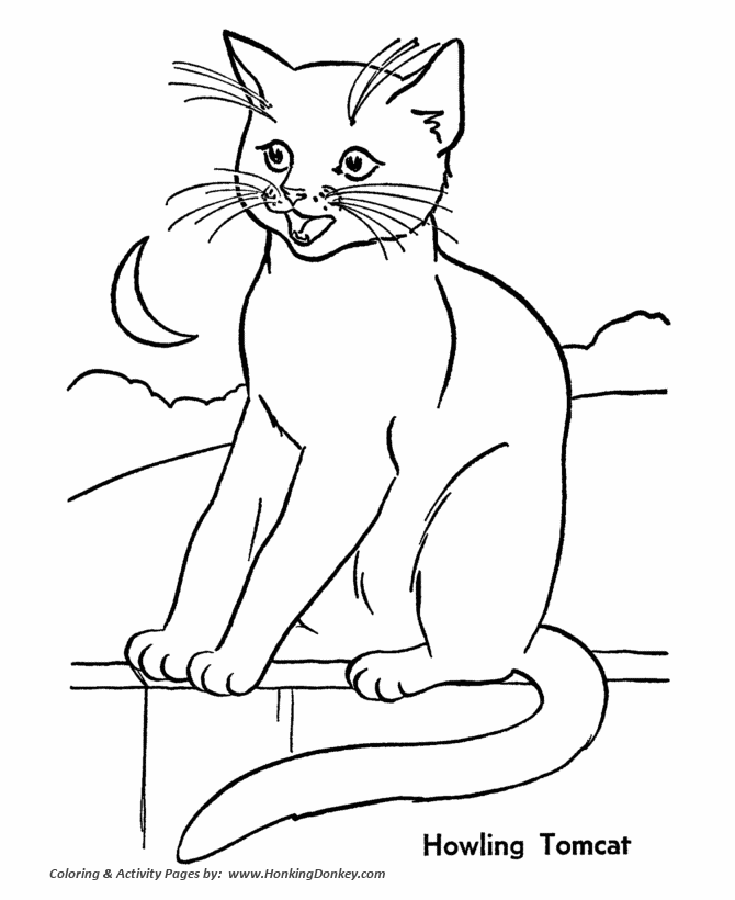 Cat coloring pages printable howling tomcat cat coloring page