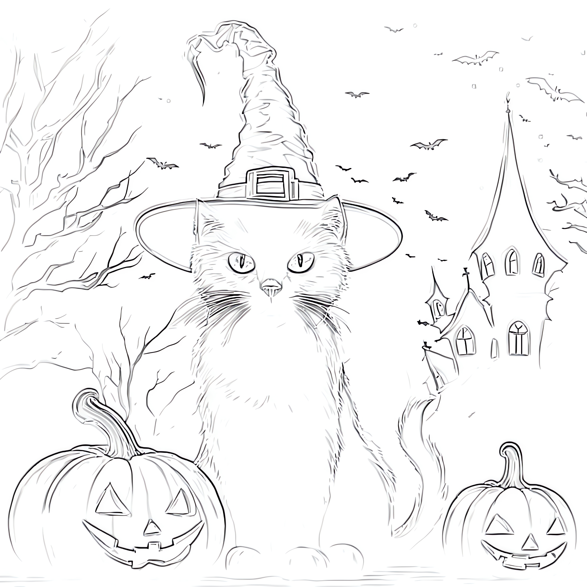 Halloween cat coloring page