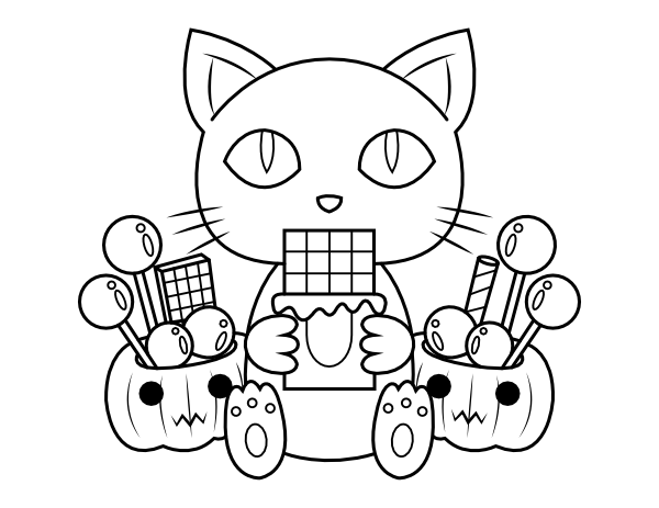 Printable halloween cat coloring page