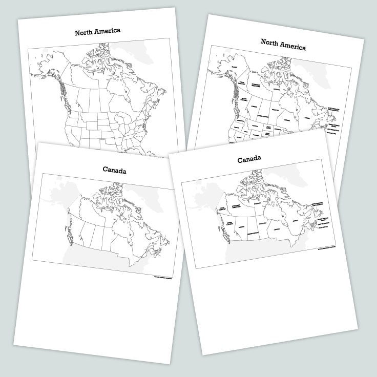 Map of north america and canada free printables