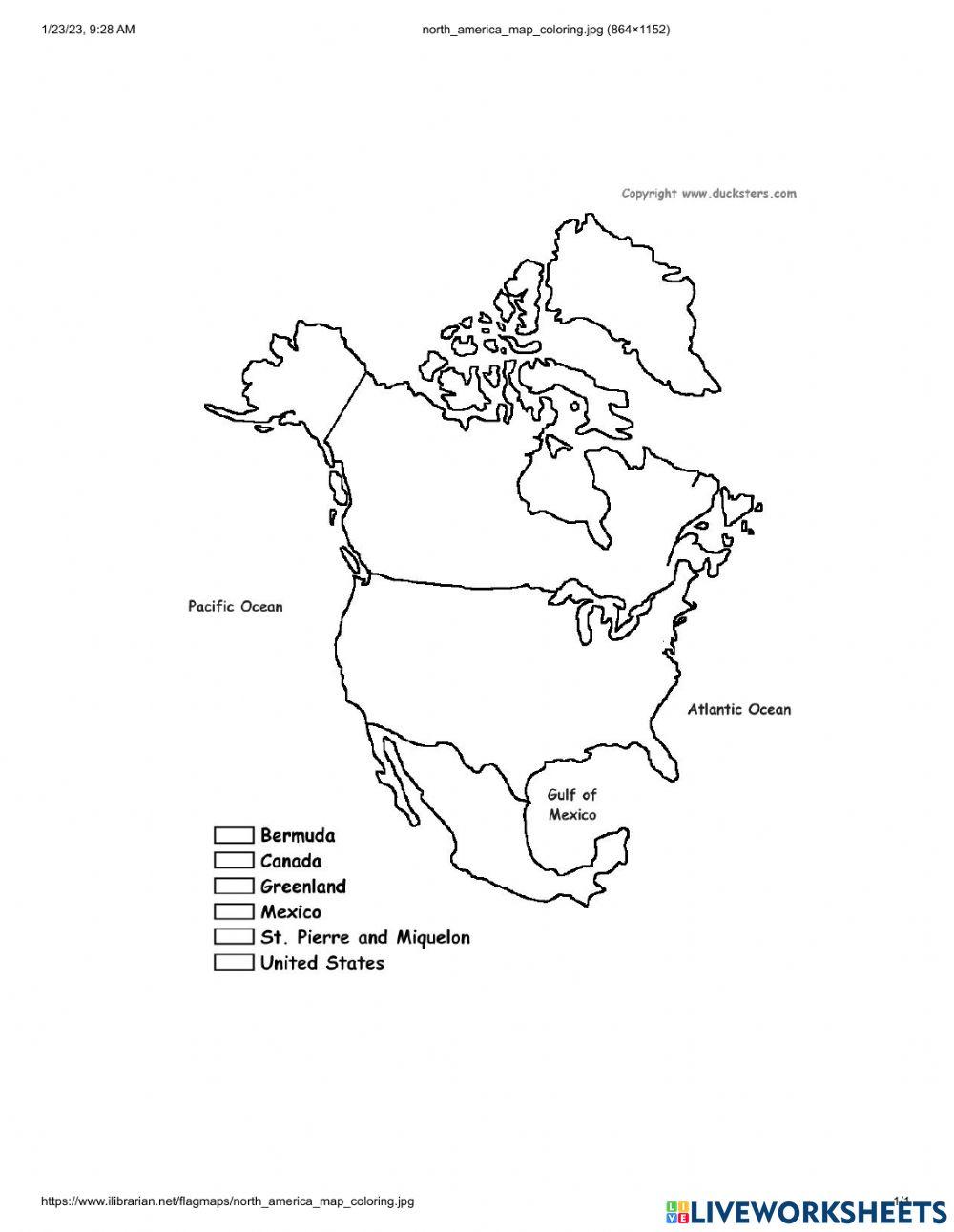 Blank north american map worksheet live worksheets