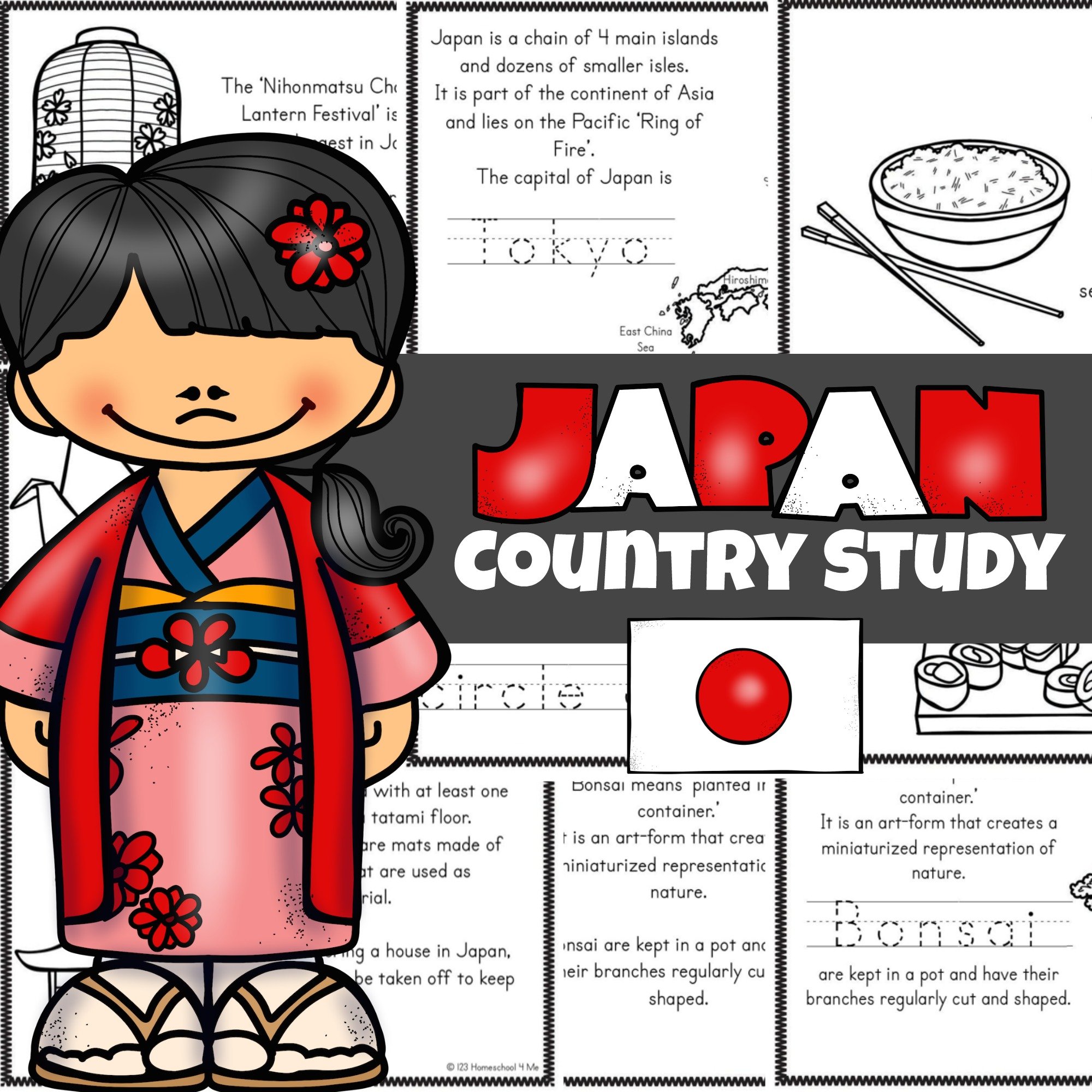 Free printable japan for kids book with worksheets and coloring pages