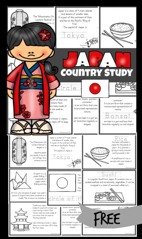 Free printable japan for kids book with worksheets and coloring pages