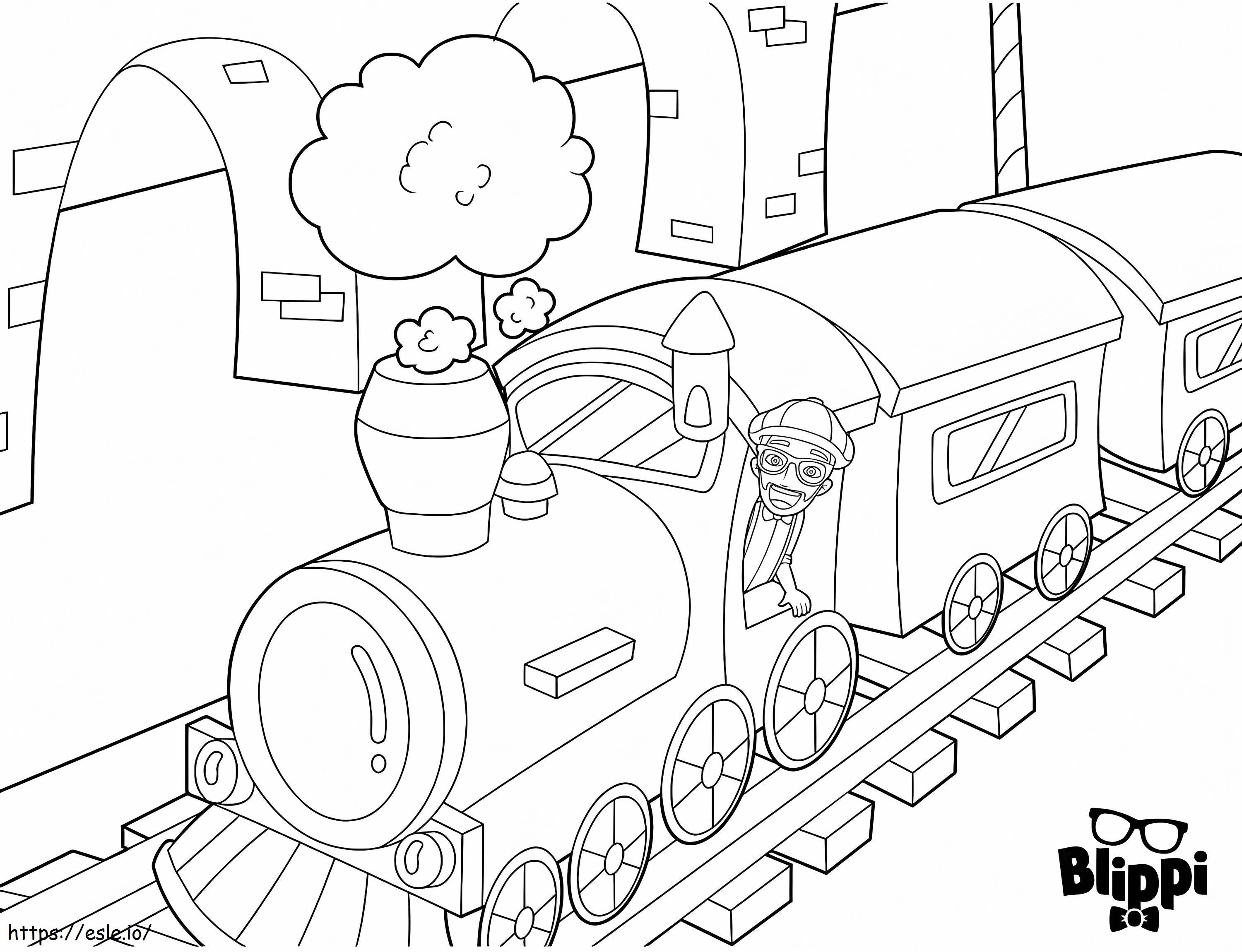 Blippi and train coloring page