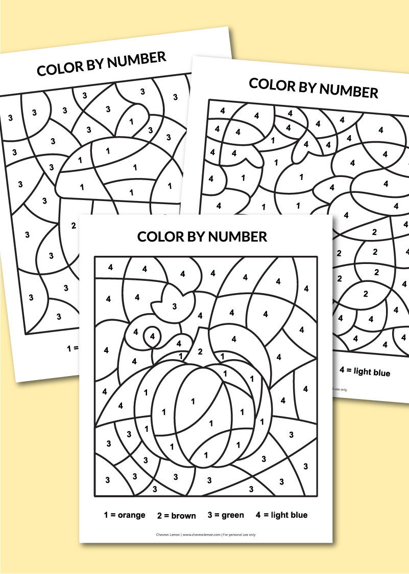 Printable fall color by number pages