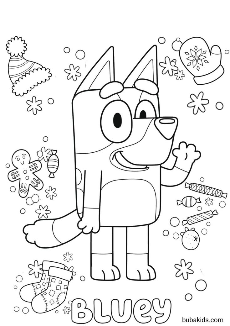 Bluey winter coloring page kids colouring printables christmas coloring pages christmas coloring sheets