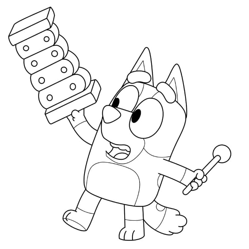 Bluey playing xylophone coloring page