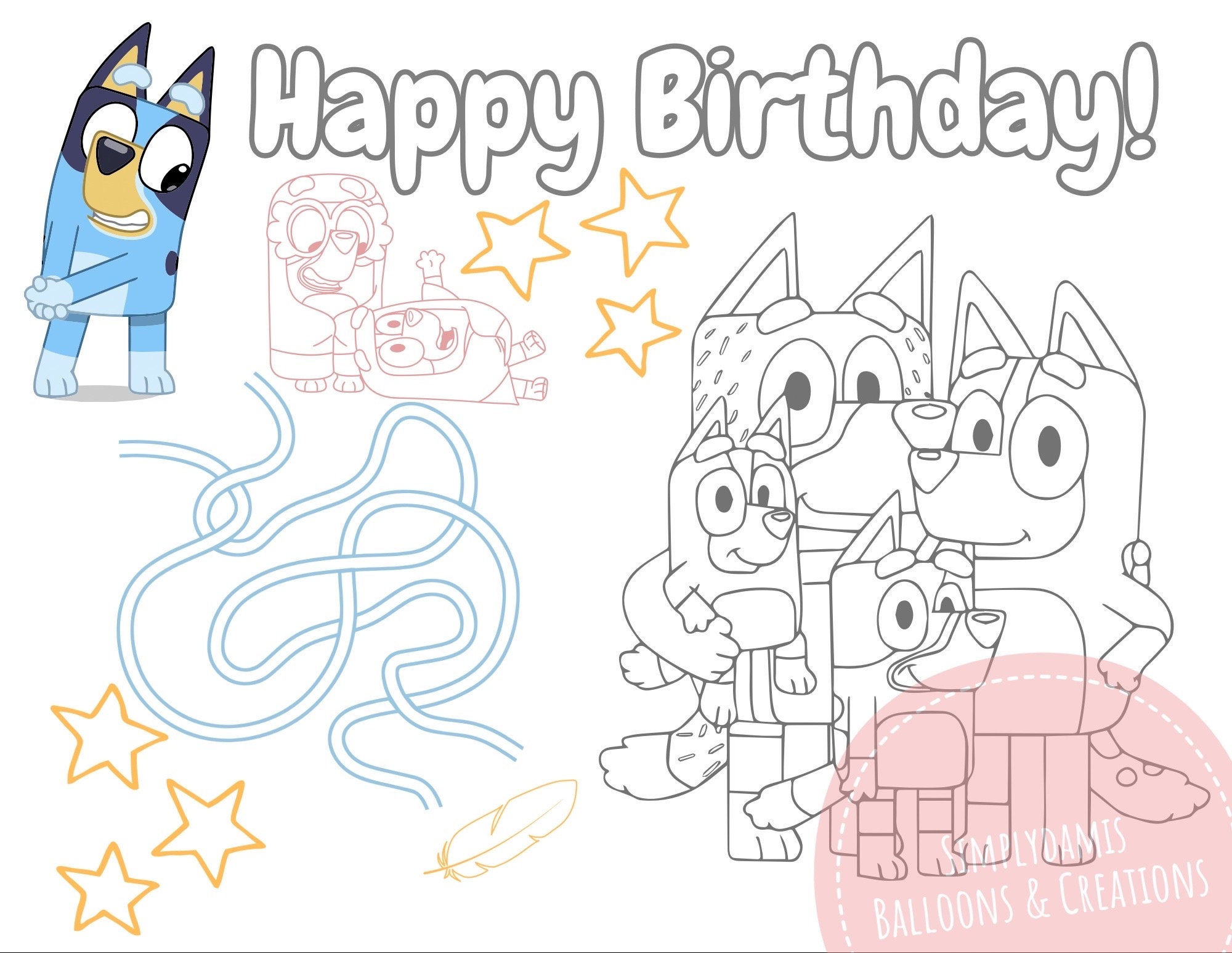Party favors bluey inspired activity printable bluey coloring page birthday coloring personalized placemat table decor