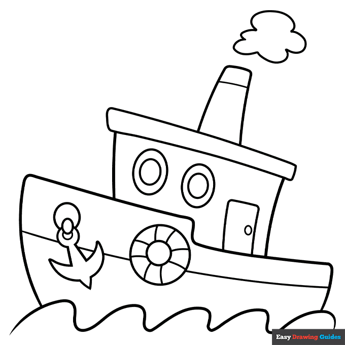 Easy cartoon boat coloring page easy drawing guides